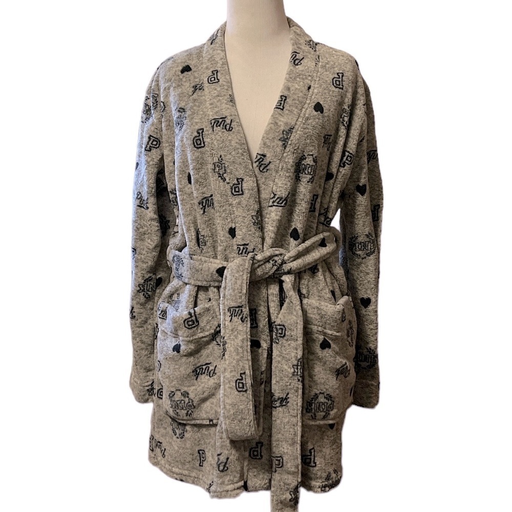 PINK Victoria’s Secret gray ridiculously soft and cozy robe, NWOT